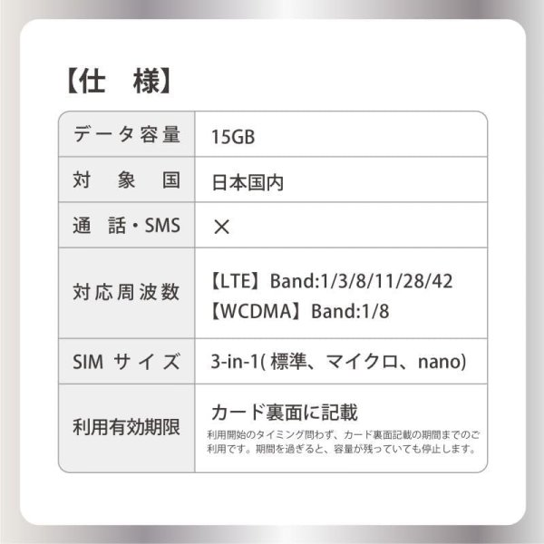 画像3: 【送料無料】日本専用Softbank回線 最大15GBデータ通信利用可能 データ通信用SIMカード 利用期限：2026/04/15」4G/LTE対応 (3)
