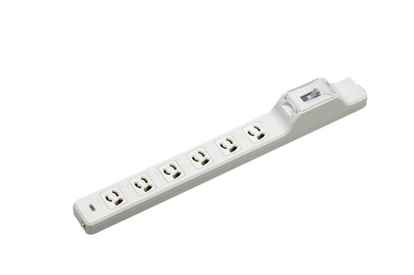 画像1: 15A漏電ブレーカ付OA用抜け止め接地タップ（6コ口） VCTF5m 接地プラグ付 (1)
